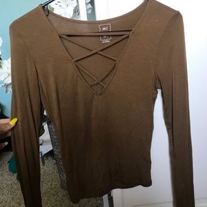 brown criss cross front shirt from pacsun